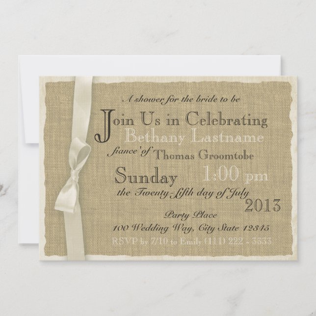Burlap and Bow Bridal Shower Invitation (Front)