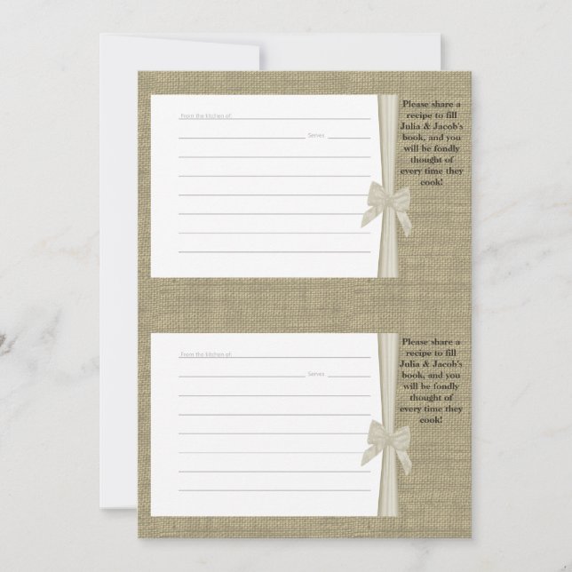 Burlap and Bow Recipe Cards (Front)