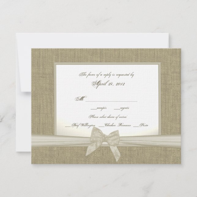 Burlap and Bow Rustic Wedding RSVP Card (Front)