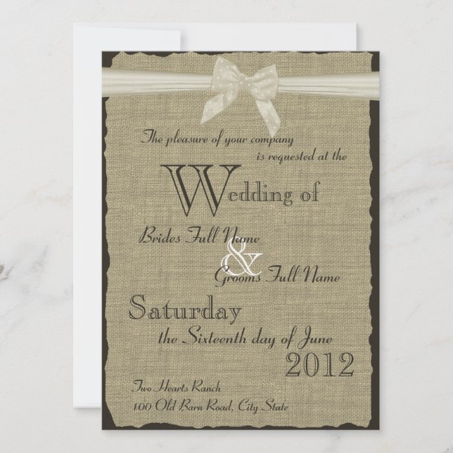 Burlap and Bow Wedding Invitation (Front)