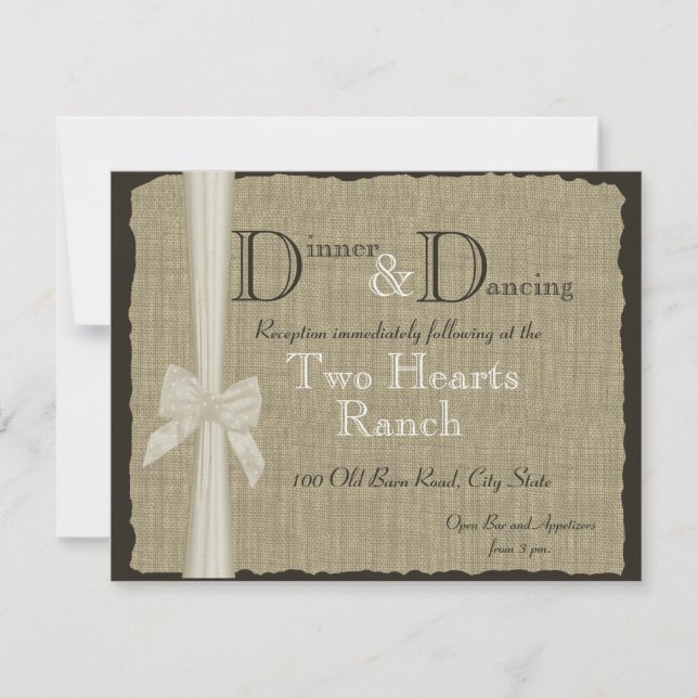 Burlap and Bow Wedding Rustic Reception Invitation (Front)
