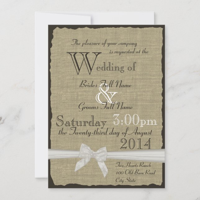 Burlap and Bows Rustic Wedding Invitation (Front)