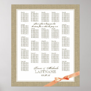 Burlap and Coral Bow Wedding Seating Chart