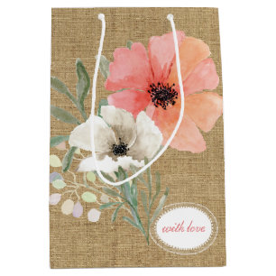 Burlap and Flowers Gift Bag