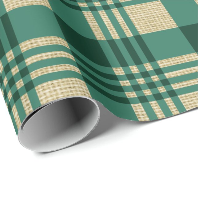 Burlap and Green Plaid Christmas Wrapping Paper (Roll Corner)