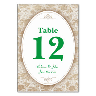 Burlap and Lace and Green Table Number