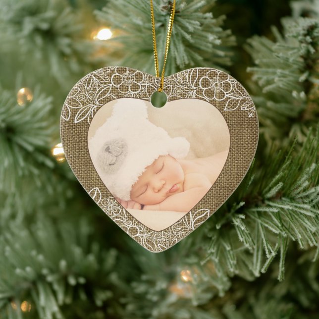 Burlap and Lace Baby First Christmas Ceramic Tree Decoration (Tree)