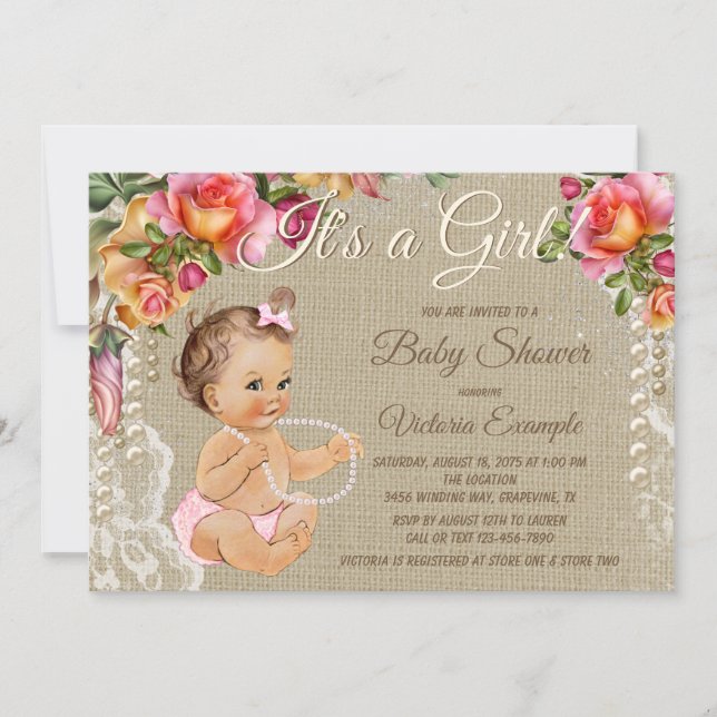Burlap and Lace Baby Shower Invitations (Front)