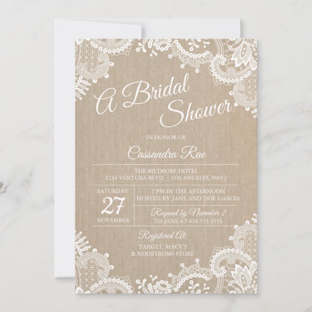 Burlap and Lace Bridal Shower Invitation (Front)