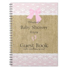 Burlap and Lace Image Pink Baby Shower Guest Book-
