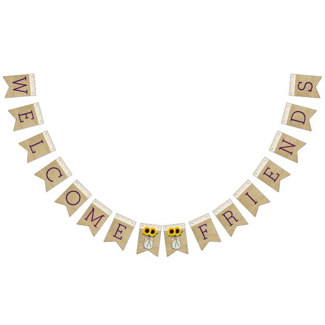 Burlap and Lace Look with Sunflowers in Mason Jar Bunting (All)