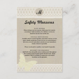 Burlap And Lace Monogram Safety Measures Enclosure Card