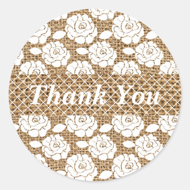 Burlap and Lace Monogram Wedding Sticker (Front)