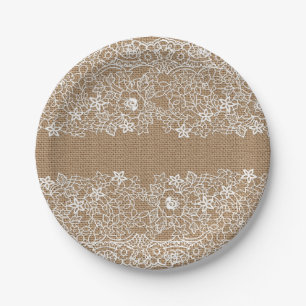 burlap and lace paper plate