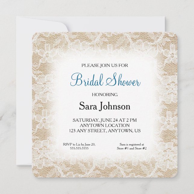 Burlap and Lace Personalised Bridal Shower Invitation (Front)