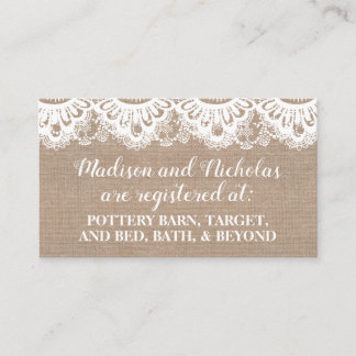 Burlap and Lace Registry Insert Cards, Rustic