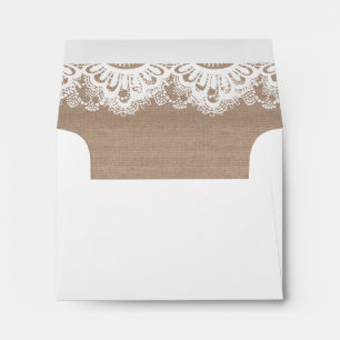 Burlap and Lace RSVP Wedding Envelopes, Rustic Envelope