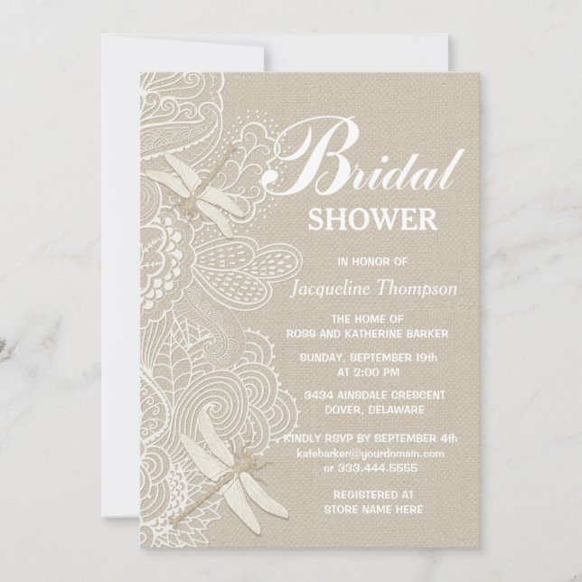 Burlap and Lace Rustic Bridal Shower Invitation (Front)