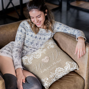 Burlap And Lace Rustic Country Wedding Cushion