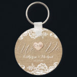 Burlap And Lace Rustic Country Wedding Key Ring<br><div class="desc">Looking for the perfect rustic country wedding design? Look no further than burlap and lace! The burlap and lace design features delicate white lace paired with natural burlap, creating a charming, rustic look that is perfect for any country wedding. The floral lace adds a touch of elegance, while the burlap...</div>