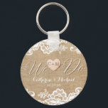 Burlap And Lace Rustic Country Wedding Key Ring<br><div class="desc">Looking for the perfect rustic country wedding design? Look no further than burlap and lace! The burlap and lace design features delicate white lace paired with natural burlap, creating a charming, rustic look that is perfect for any country wedding. The floral lace adds a touch of elegance, while the burlap...</div>