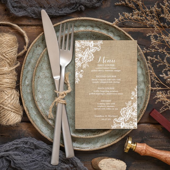 Burlap And Lace Rustic Country Wedding Menu (Creator Uploaded)