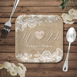 Burlap And Lace Rustic Country Wedding Paper Plate