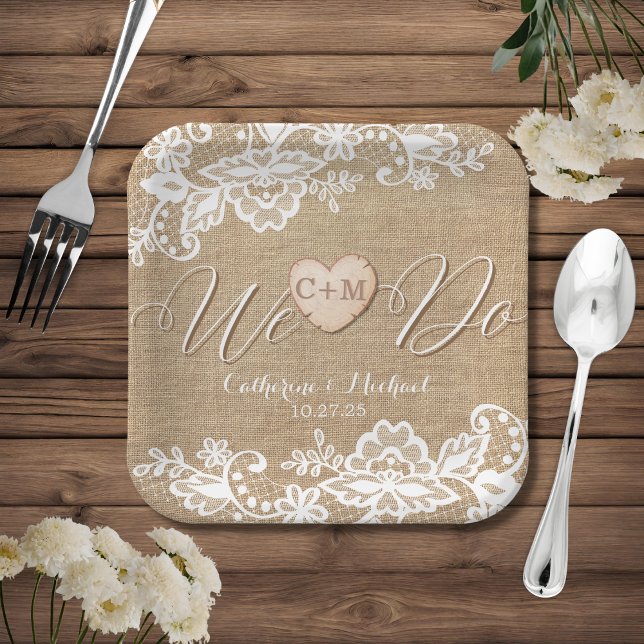 Burlap And Lace Rustic Country Wedding Paper Plate (Creator Uploaded)