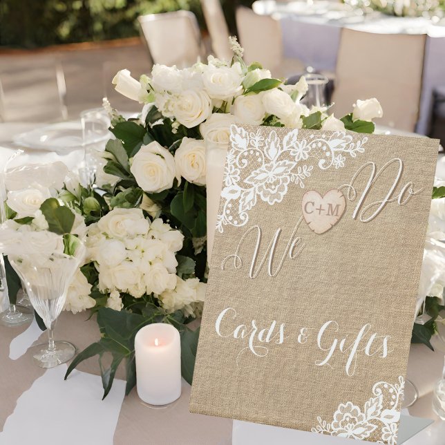 Burlap And Lace Rustic Country Wedding Pedestal Sign (Creator Uploaded)