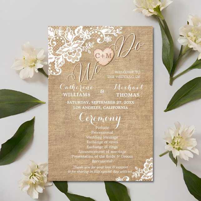 Burlap And Lace Rustic Country Wedding Programme (Creator Uploaded)