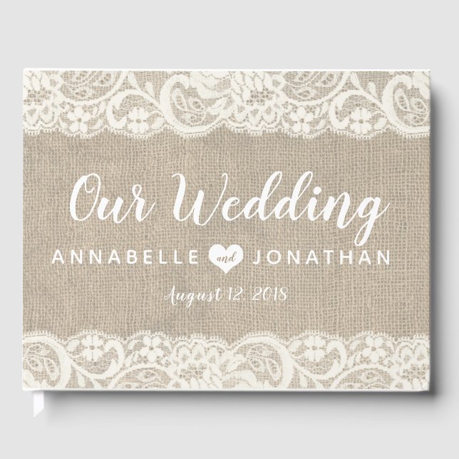 Burlap and Lace Rustic Wedding Guest Book (Front)