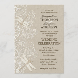Burlap and Lace Rustic Wedding Invitation