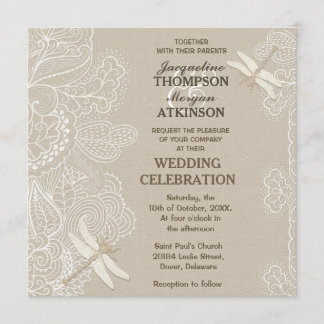 Burlap and Lace Rustic Wedding Invitation