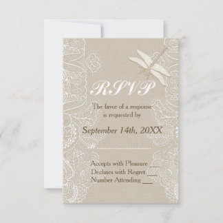 Burlap and Lace Rustic Wedding RSVP Card