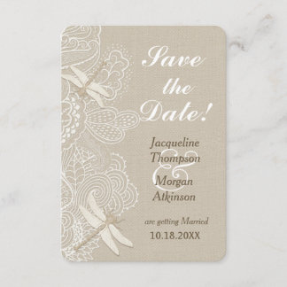 Burlap and Lace Rustic Wedding Save The Date Invitation