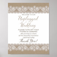 Burlap and Lace Rustic Wedding unplugged Poster