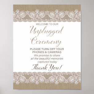 Burlap and Lace Rustic Wedding unplugged Poster