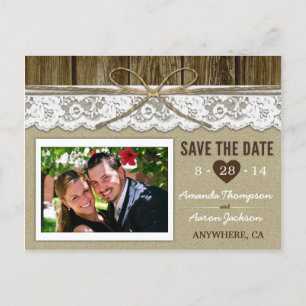 Burlap and Lace Save the Date Wedding Postcards
