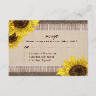 Burlap and Lace, Sunflower RSVP Cards