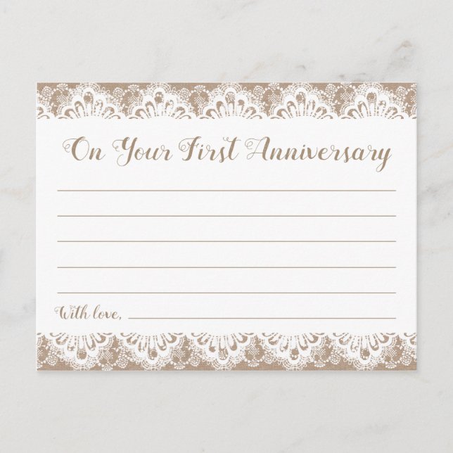 Burlap and Lace Time Capsule Cards, Rustic Postcard (Front)