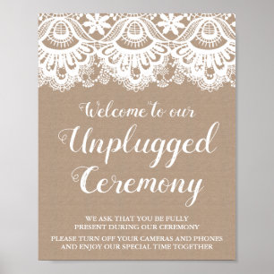 Burlap and Lace Unplugged Ceremony Sign, Rustic Poster