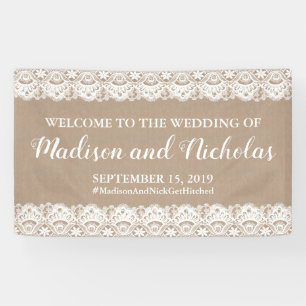 Burlap and Lace Wedding Banner Decoration, Rustic
