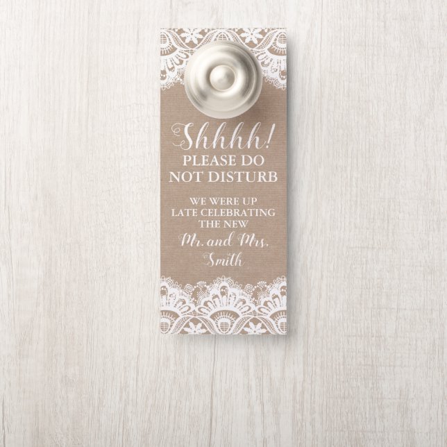 Burlap and Lace Wedding Door Hangers, Rustic Hanger (On Knob)