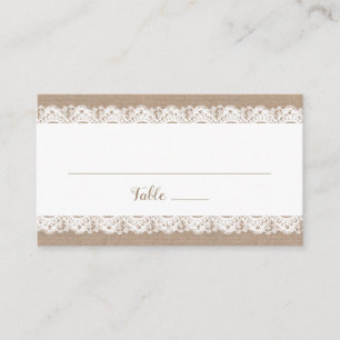 Burlap and Lace Wedding Flat Place Card, Rustic Card