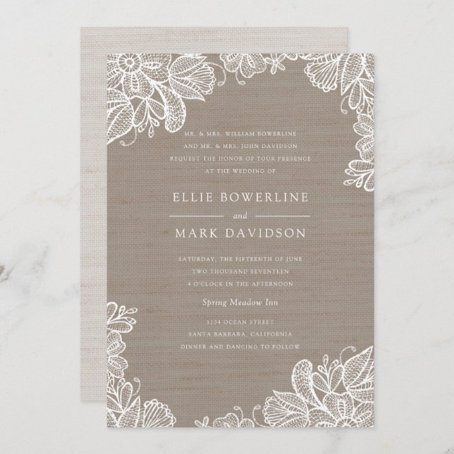 Burlap and Lace Wedding Invitation (Front/Back)