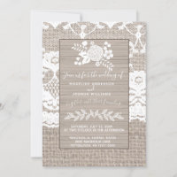 Burlap And Lace Wedding Invitation, Rustic Wedding