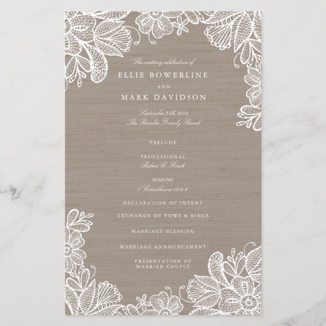Burlap and Lace Wedding Programs (Front)
