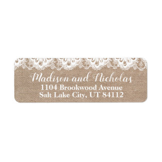 Burlap and Lace Wedding Return Address Label