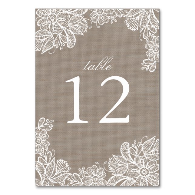 Burlap and Lace Wedding Table Number (Front)