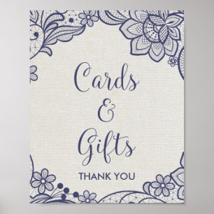 Burlap and Navy Lace   Floral Cards and Gifts Sign